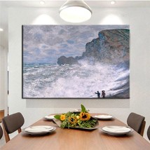 Hand Painted Monet Rough weather at Étretat Canvas Oil Paintings Wall Art Paint - £171.45 GBP - £738.45 GBP