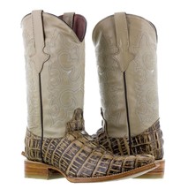 Mens Rustic Sand Cowboy Boots Real Leather Pattern Crocodile Tail Western Point - £79.91 GBP