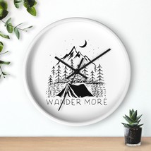 Black and White &quot;Wander More&quot; Camping Scene Wall Clock for an Adventure-Inspired - £35.02 GBP