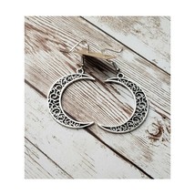 Large Ornate Silver Tone Moon Earrings - Brand New - £10.46 GBP