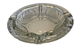 Ashtray Vintage KIG Indonesia 6 In Clear Heavy Glass 4 Slot with Embossed Roses - £13.19 GBP