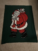 Pre-Owned Green Santa Claus Soft Fleece Throw Blanket Christmas Holiday Decor - £10.54 GBP