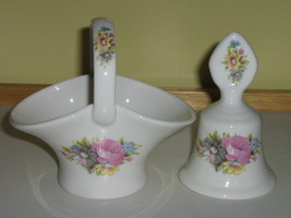 English Bone China Basket &amp; Bell with Matching Floral Pattern - Marked &quot;... - $12.99