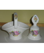 English Bone China Basket &amp; Bell with Matching Floral Pattern - Marked &quot;... - $12.99