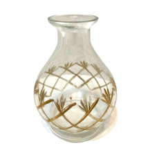 Vintage Small Mini Glass Bud Vase Gold Accents Etched 4 inches - £9.92 GBP