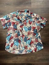Vintage Booth Bay Blue Red Tropical Floral Button Up Shirt Size XXL - $26.08