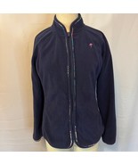 Lilly Pulitzer Navy Fleece Zip Jacket Small Pink Palm Trim 100% Poly Cot... - $40.96 CAD