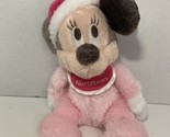 Disney Parks Minnie Mouse Baby’s First 1st Christmas pink plush Santa ha... - $7.91