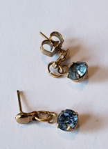 Vintage Gold Oval Blue Stone Dangle Drop Earrings - £23.35 GBP