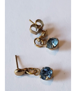 Vintage Gold Oval Blue Stone Dangle Drop Earrings - £23.29 GBP