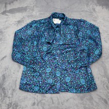 Koret Shirt Womens XL Blue Long Sleeve Collar Shoulder Pads Button Basic Blouse - £18.18 GBP