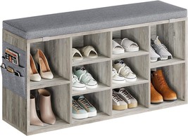 Shoe Storage Bench With Cushion, Cubby Seat Shoe Cabinet, Small, Grey, 41 Inches - £78.84 GBP