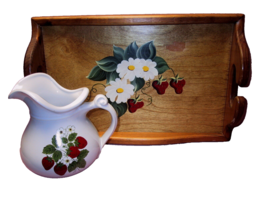 7&quot; McCoy Pitcher-Strawberries &amp; 17&quot; Wooden Serving Tray Handcrafted &amp; Pa... - $30.00