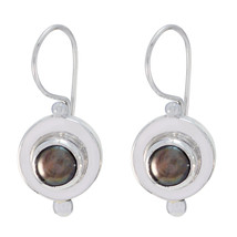 splendiferous Grey Pearl 925 Sterling Silver Grey Earring genuine indian US gift - £17.65 GBP