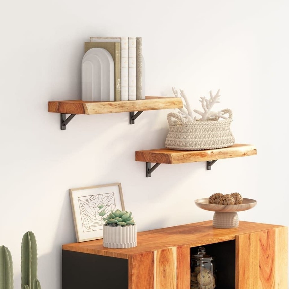 vidaXL Wall Shelf Natural wood tone Solid Acacia wood Medium Durable - $63.73