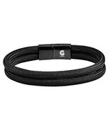 Black Rope Bracelet Unisex w/ Stainless Steel Magnetic Clasp - 20.5 cm, ... - £12.89 GBP