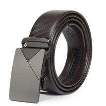 Men&#39;s Casual Automatic Buckle Genuine Brown Belt with Stripe Buckle 08 - £16.78 GBP
