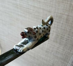 Spotted Blue White Black Lacquered Hand Painted Wood Crouching Dog Letter Opener - £14.03 GBP