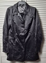 Dennis Basso Womens Sz S Black Satin Coat Button-up  A-line Animal Print... - $24.99