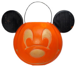 Vintage Mickey Mouse Trick or Treat Halloween Candy Bucket Plastic Pail - $14.03