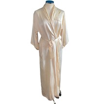 Saks Fifth Avenue Vintage Ivory 100% Silk Satin Belted Long Robe Size Medium - £47.56 GBP