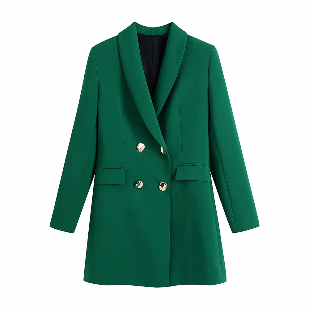 XIKOM 2021 Women Green TurnDown Collar Double Breasted Long Sleeve Blazer Coat F - £129.24 GBP