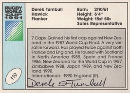 Derek Turnbull Scotland Hand Signed Rugby 1991 World Cup Card Photo - £6.38 GBP