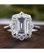 2.50Ct Emerald Cut Moissanite Halo Engagement Ring 925 Sterling Silver F... - £82.12 GBP