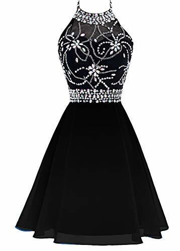 Beaded Halter Short Ombre Chiffon Corset Prom Homecoming Dress Pure Black US 10