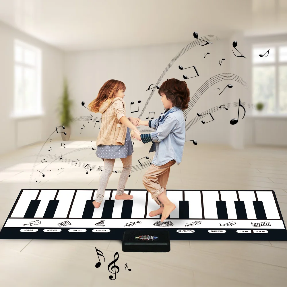 180x72cm Electronic Musical Carpet Black &amp; White Keyboard Kids Playing Piano Mat - £49.17 GBP