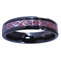Black Tungsten Ring Red Dragon Celtic Wedding Band Mens Womens 6mm Sizes 5-10 - £19.97 GBP