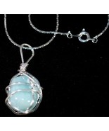 S925 Sterling Silver Wire Wrapped Sky Blue Turquoise Chunk Pendant Necklace - £14.08 GBP