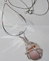 S925 Silver Wire Wrapped Light Pink Opal Chunk Pendant  - $19.95