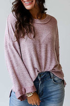 Orchid Petal Exposed Seam Drop Shoulder Wide Long Sleeve T Shirt - £20.84 GBP