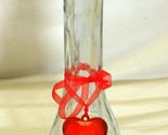 Ribbed Clear Glass Bud Vase Red Heart Valentine&#39;s - £11.66 GBP