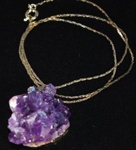 Gold plated Uruguayan Amethyst Cluster Pendant Necklace - £12.74 GBP