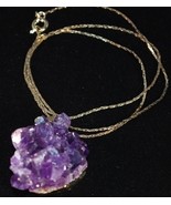 Gold plated Uruguayan Amethyst Cluster Pendant Necklace - £12.60 GBP