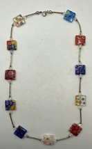 Vintage Murano Necklace Sterling Silver Glass Square Beads 925 Italy 17” - $27.23