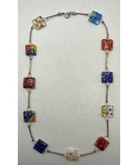 Vintage Murano Necklace Sterling Silver Glass Square Beads 925 Italy 17” - $38.29 CAD