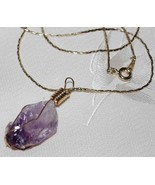 Amethyst Wire Wrapped Oval Rough Cut Chunk Necklace - £10.18 GBP