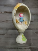 Vintage Easter Egg Ornament Diorama Frosted Sparkle Plastic Little Girl Flowers - £13.10 GBP