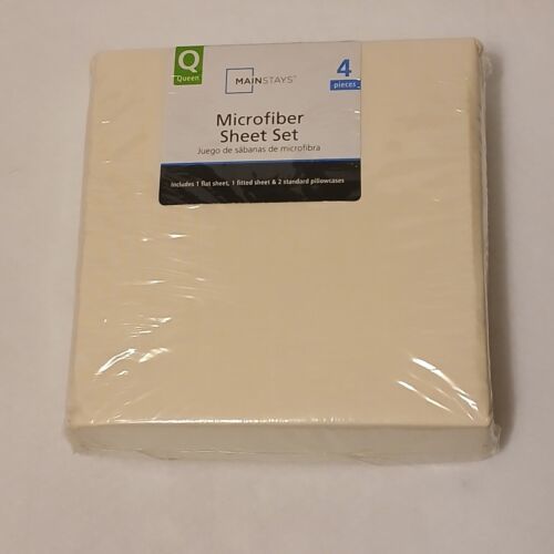 Mainstays Queen size Microfiber Solid Sheet Set, Beige 4 Piece NEW - $13.98