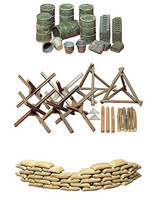 3 Tamiya Military Models - Sand Bags, Barricade and Oil Drums and Jerry ... - £19.75 GBP