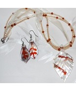 Sienna Brown Glass Foil Leaf Pendant &amp; Earring Set - £8.61 GBP