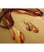Bamboo Golden Brown Glass Foil Choker &amp; Earrings Set - £8.61 GBP
