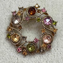 Monet Signed Wreath Fruit Salad Multi-color Rhinestone and Gold Filigree... - $437.15 MXN