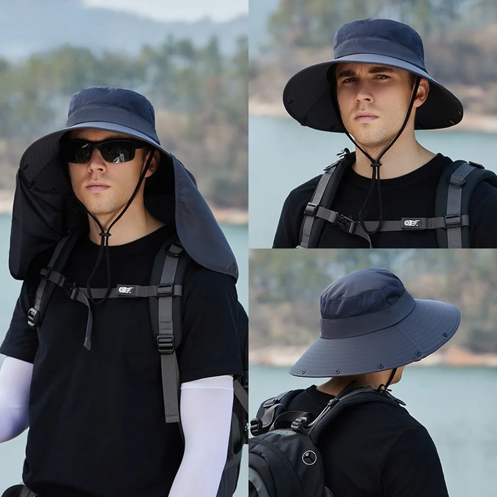 Summer Sun Protection Bucket Hats Men&#39;s Sun Hat with Neck Flap Detachable  Large - £17.13 GBP