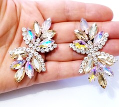 Rhinestone Drop Earrings, AB Chandelier Earrings, Dangle Austrian Crystal Jewelr - $35.98