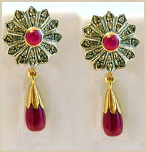 Victorian 1.25ct Rose Cut Diamond Ruby Lovely Earrings Vintage Jewelry VTJ EHS - £433.29 GBP