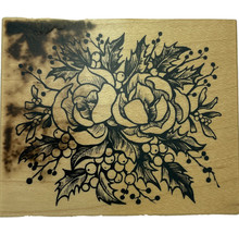 PSX Holly Berries Rose Magnolia Boutonniere Rubber Stamp G-1614 Vintage 1995 - £10.04 GBP